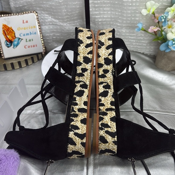 (O)Vince Camuto Kellia SuedeLeopard Sisal Leather Sandals with Straps Black 8.5M - Picture 12 of 14
